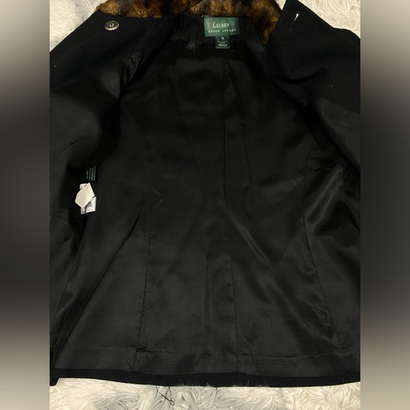 Vintage Ralph Lauren Wool Blazer 2 Pc Womens 10 Black Wool Faux Mink Fur Collar - Picture 8 of 9